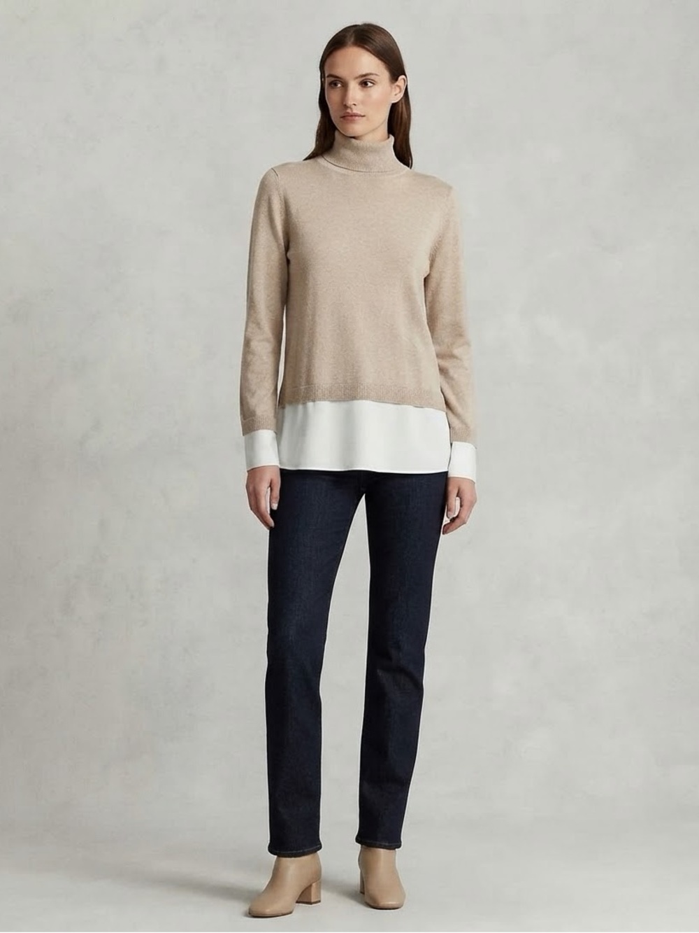 NWT Adrianna Papell Heathered Oatmeal Turtleneck Layered Sweater XL $89